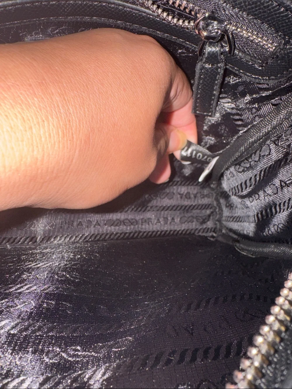 Prada Black Leather Messenger with Black & White Branded Strap